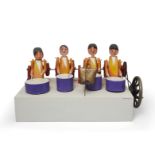 Tony Mann, 1927-2013, Four Drummers Drumming, a hand-operated automaton, painted wood, tin cans, ...