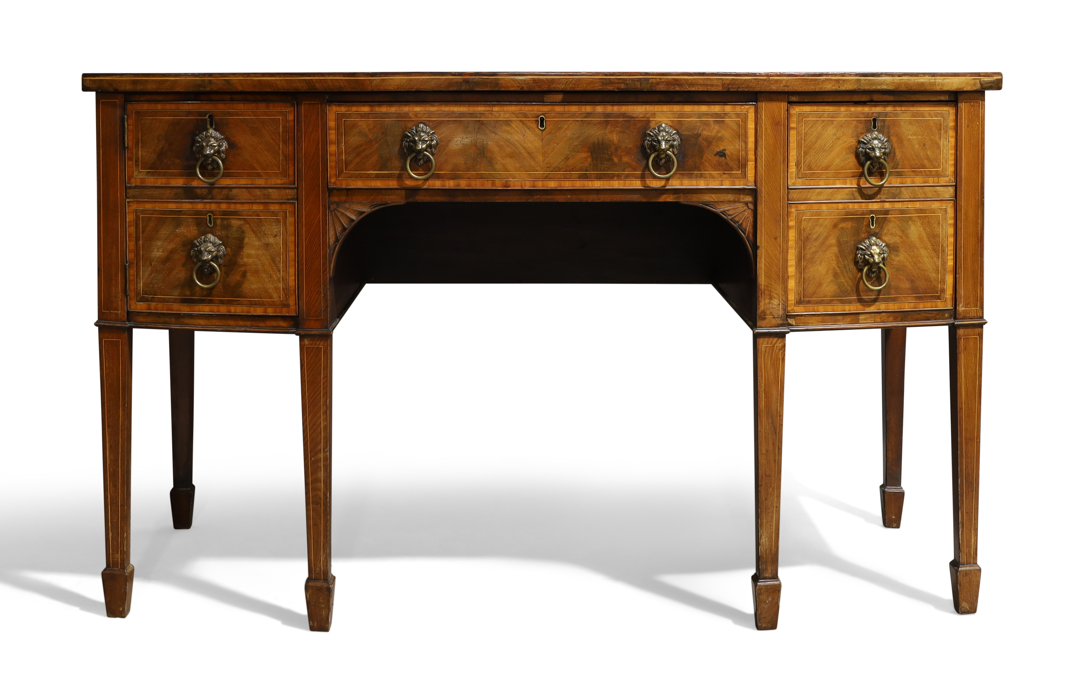 A George III mahogany bow front sideboard, c.1780, boxwood strung and satinwood crossbanded, the ...