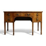A George III mahogany bow front sideboard, c.1780, boxwood strung and satinwood crossbanded, the ...