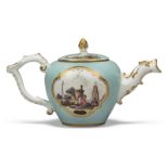 A Meissen porcelain turquoise-ground bullet-shaped teapot and a cover