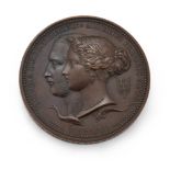 A Great Exhibition of 1851 bronze prize medal, by W. and L. C. Wyon, obverse with conjoined heads...