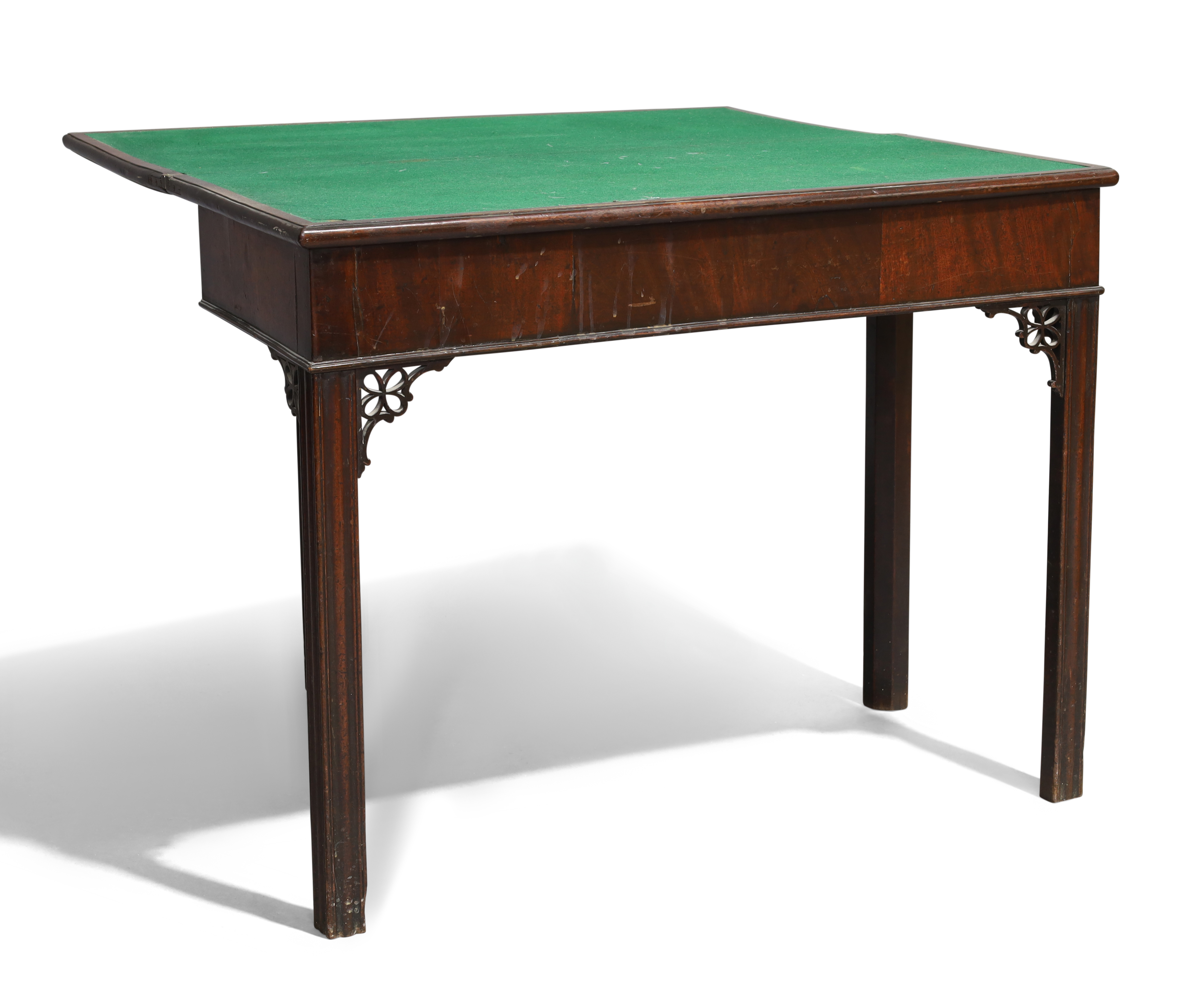 A George III mahogany card table, c.1770, the rectangular hinged top enclosing green felt baize, ... - Image 2 of 4