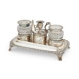 A George III silver inkstand, London, 1817, Rebecca Emes & Edward Barnard I, the rectangular base...