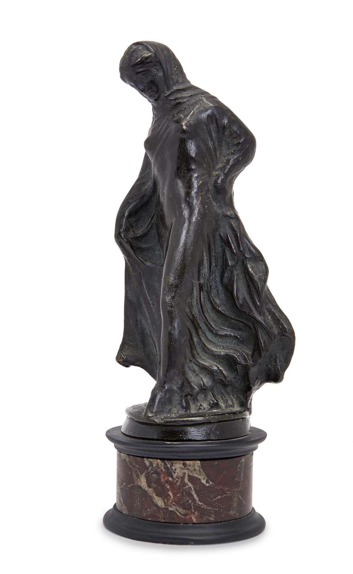 A bronze figure of the Titeux Dancer, late 19th century, on a circular black slate and marble pli...