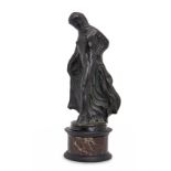 A bronze figure of the Titeux Dancer, late 19th century, on a circular black slate and marble pli...