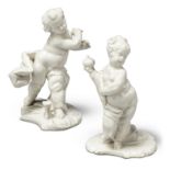 A pair of Nymphenburg porcelain allegorical white figures of putti from the Ovidian Gods Series, ...