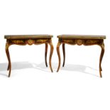 A pair of French kingwood card tables