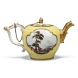 A Meissen porcelain gilt-metal mounted yellow-ground bullet-shaped teapot and cover