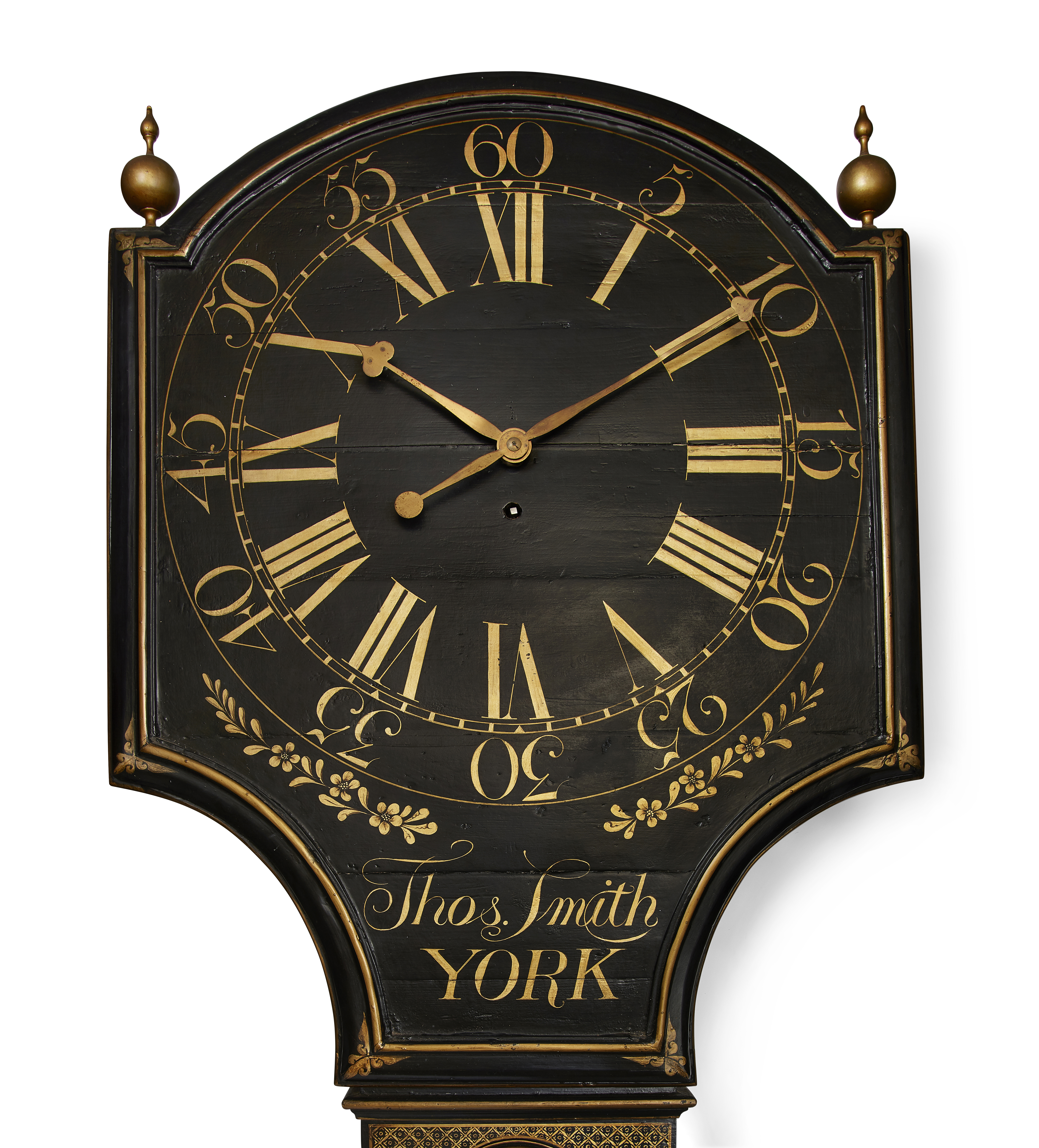 An Act of Parliament clock, the dial signed Thos Smith, YORK, the black japanned cased later deco... - Image 2 of 5