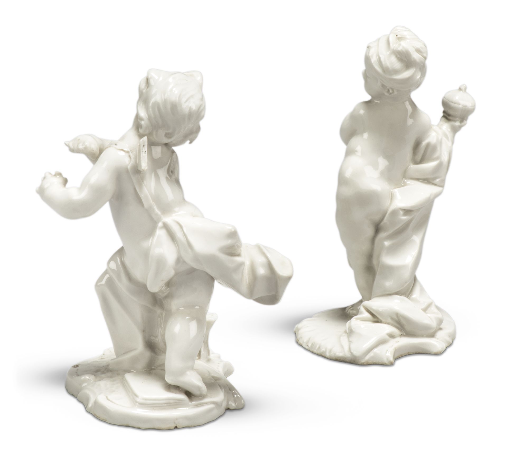 A pair of Nymphenburg porcelain allegorical white figures of putti from the Ovidian Gods Series, ... - Image 2 of 2