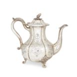 A Victorian silver coffee pot, London, 1840, Robert Hennell III, of baluster form and raised on t...