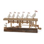 Robert Race, b. 1943, Its a Ducks Life, a hand-wound automaton, wood, driftwood, coloured wood, w...