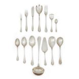 A part set of Continental flatware, stamped 925, of planished design, some items stamped Baltensp...