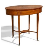 An Edwardian Sheraton revival satinwood and line inlaid oval occasional table