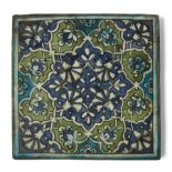A Damascus Iznik square tile, 17th century, underglazed painted in green, cobalt and turquoise, w...