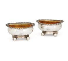 A pair of provincial silver salts, Newcastle, c.1830, Thomas Wheatley, of oval form with gilded i...