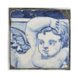 A Portuguese blue and white tile, mid-18th century, painted with Cupid, 13.8 x 13.8cm Provenance...