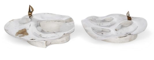 Two silver plated dishes by Rolf Karlsson, c.1980, designed with applied stylised ship motifs, ea...