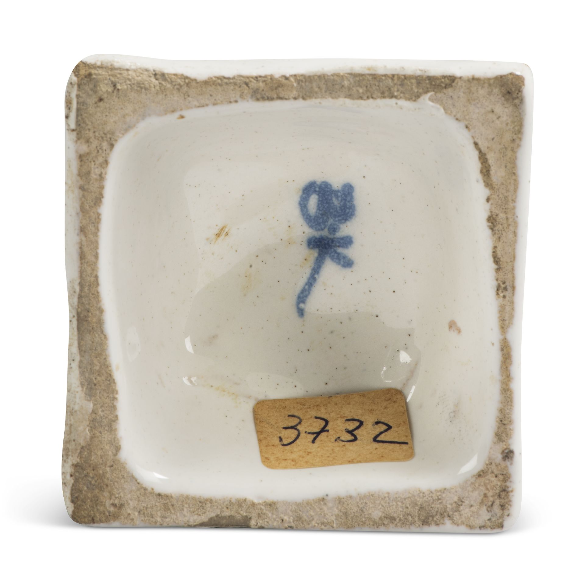 A Bayreuth fayence salt, mid-18th century, blue B·K mark, modelled with Harlequin from the Commed... - Image 2 of 4