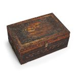 A Napoleonic Prisoner-of-War straw-work work box, early 19th century, the hinged cover with a riv...