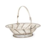 A George III silver cake basket, London, 1762, maker's mark indistinct, of oval form with swing h...