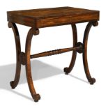 A Regency rosewood side table, c.1820, brass inlaid with two drawers and two dummy drawers, raise...