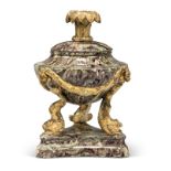 A German agateware brûle parfum, possibly Kassel, c.1780, the athenienne agate censer applied wit...