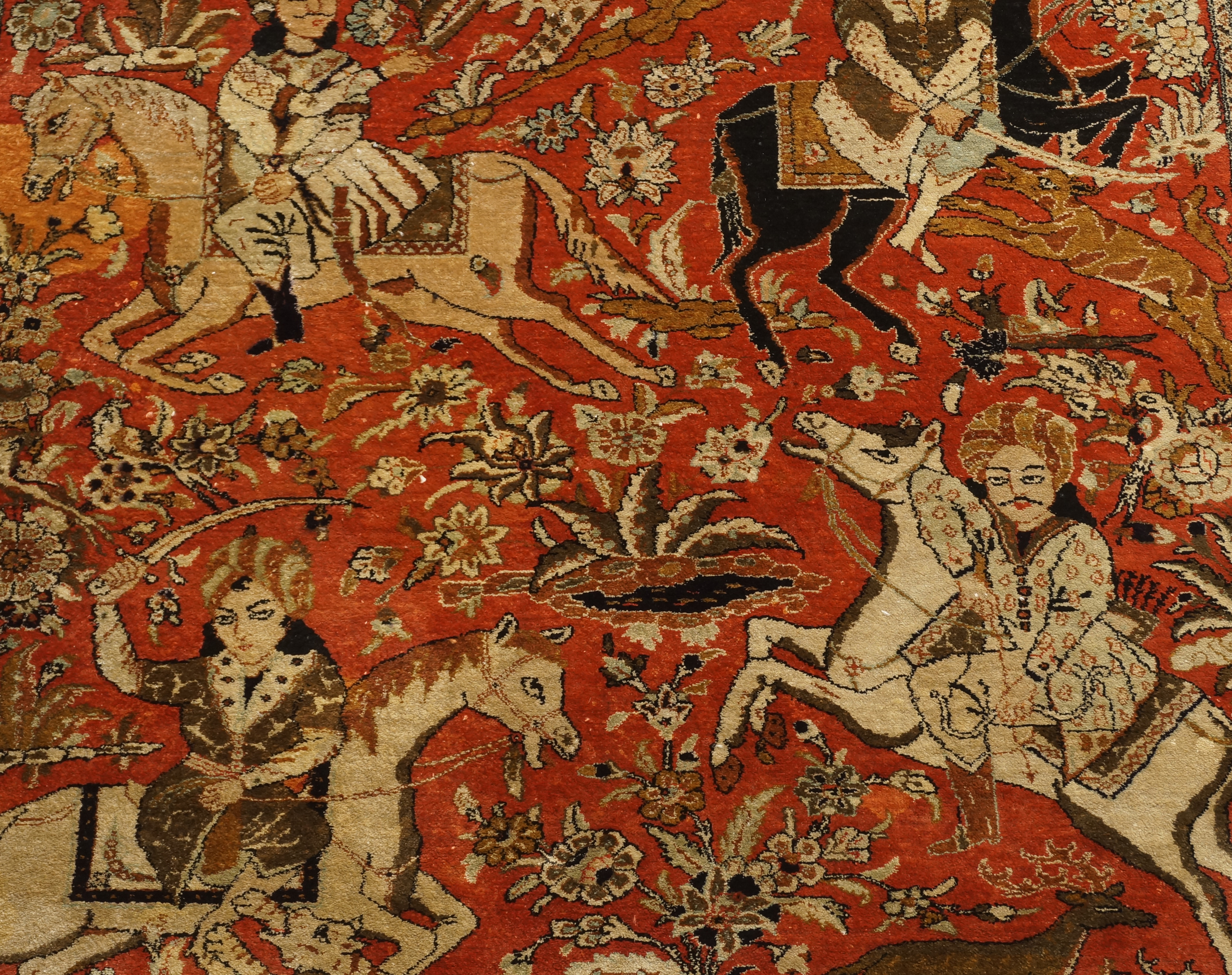 A Persian Tabriz pictorial part silk rug - Image 2 of 3