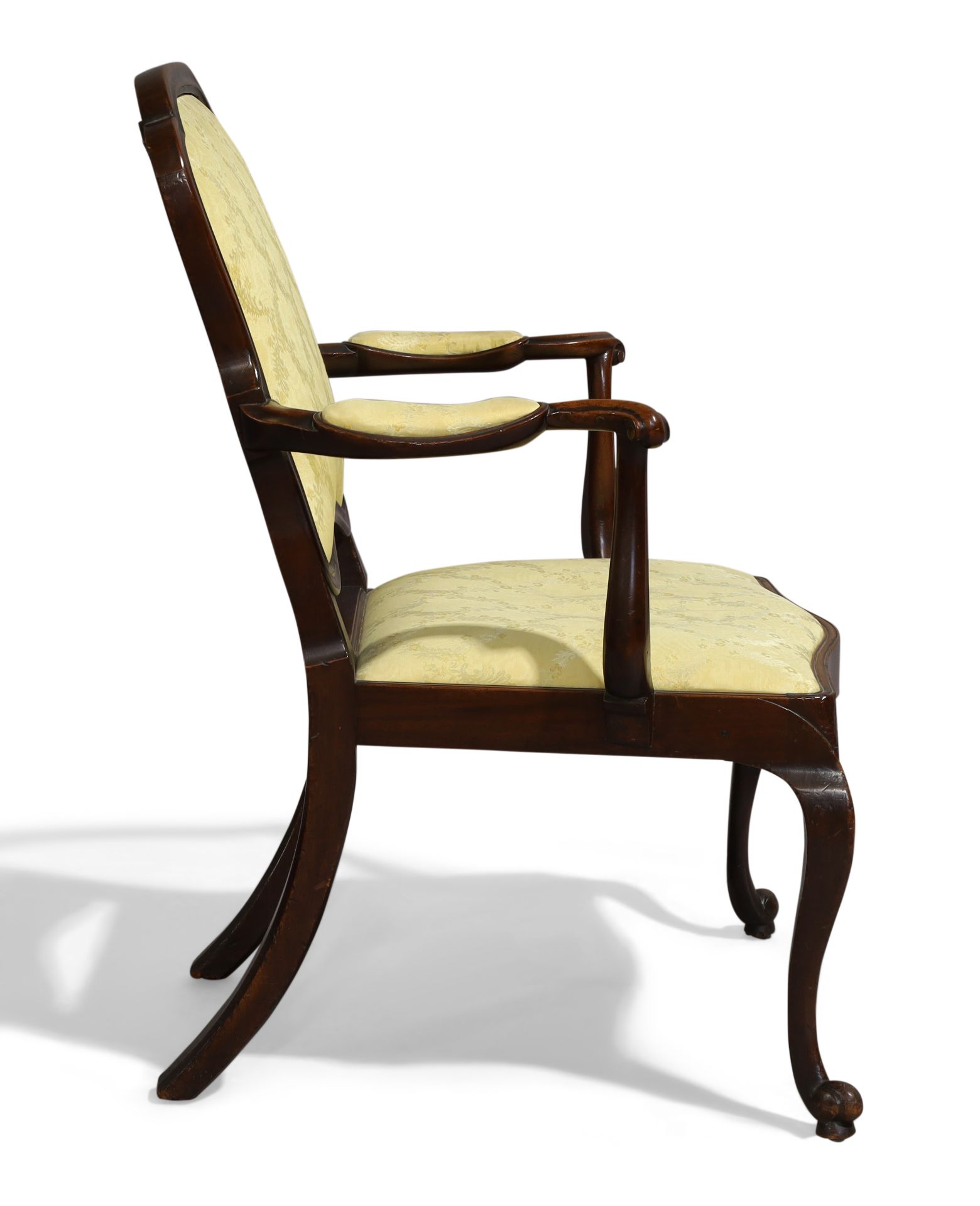 A set of four mahogany open fauteuils, late 18th century, in the French taste, two upholstered in... - Image 3 of 5