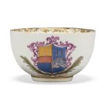 A Meissen porcelain armorial teacup from the Da Ponte Service, c.1750-55, blue crossed swords mar...