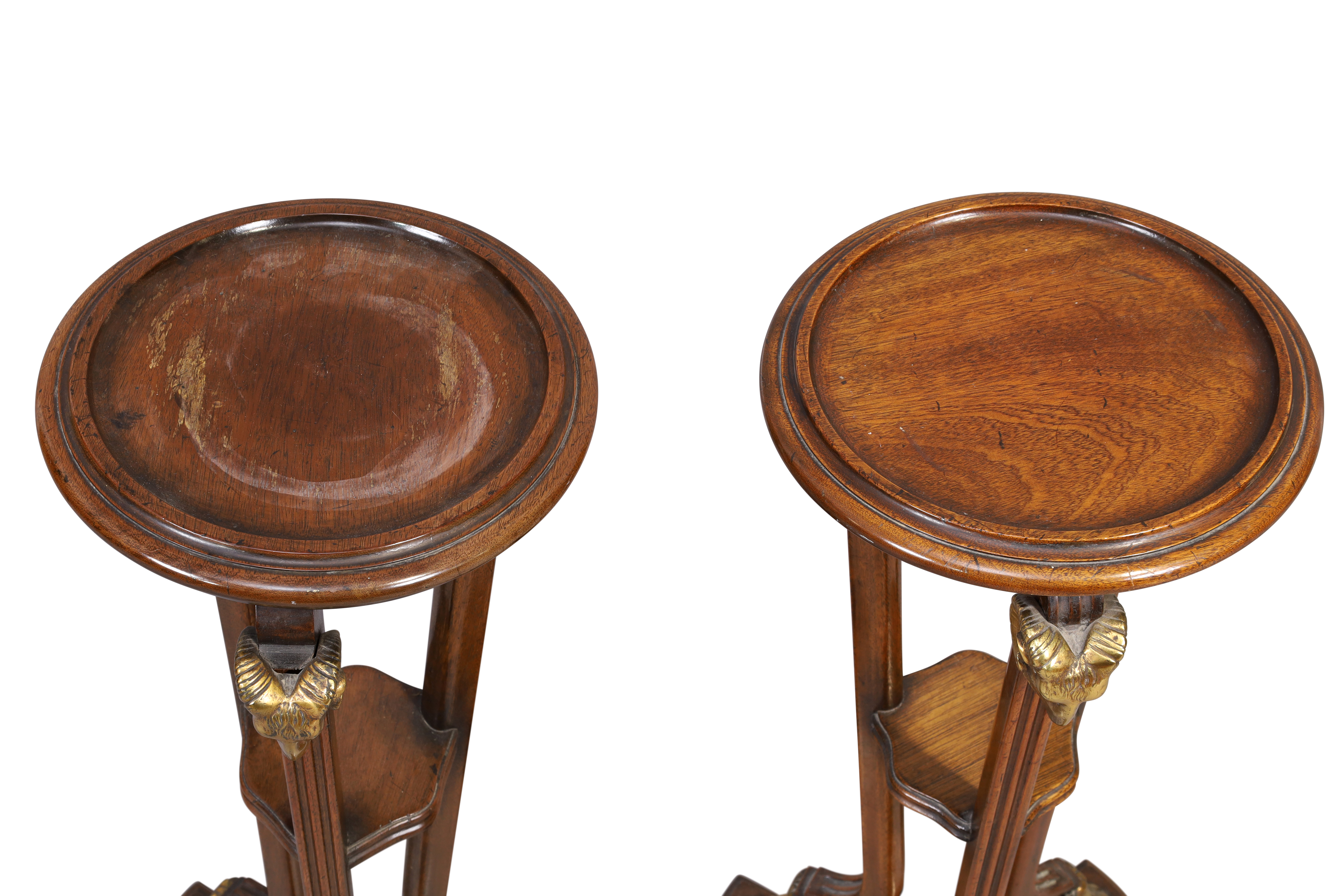 A pair of Adam style mahogany jardiniere stands, late 20th century, the circular tops raised on t... - Image 2 of 3