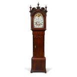 A George III inlaid mahogany longcase clock, late 18th century, the elaborate broken swan neck pe...