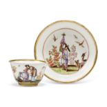 A Meissen porcelain chinoiserie tea bowl and saucer, c.1723-24, painted in the manner of J.G. Hör...