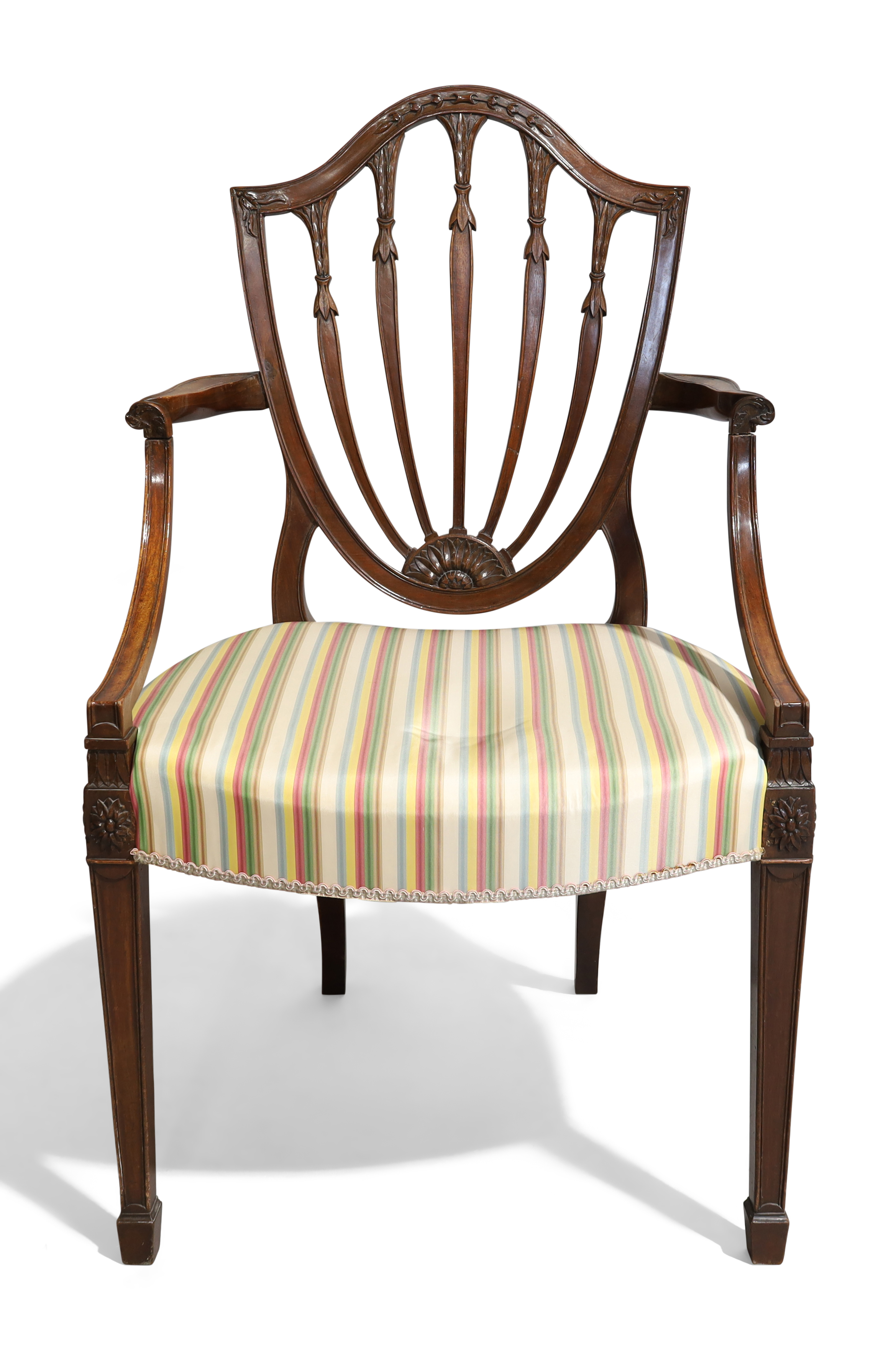 A pair of George III mahogany Hepplewhite style open elbow chairs - Image 2 of 4