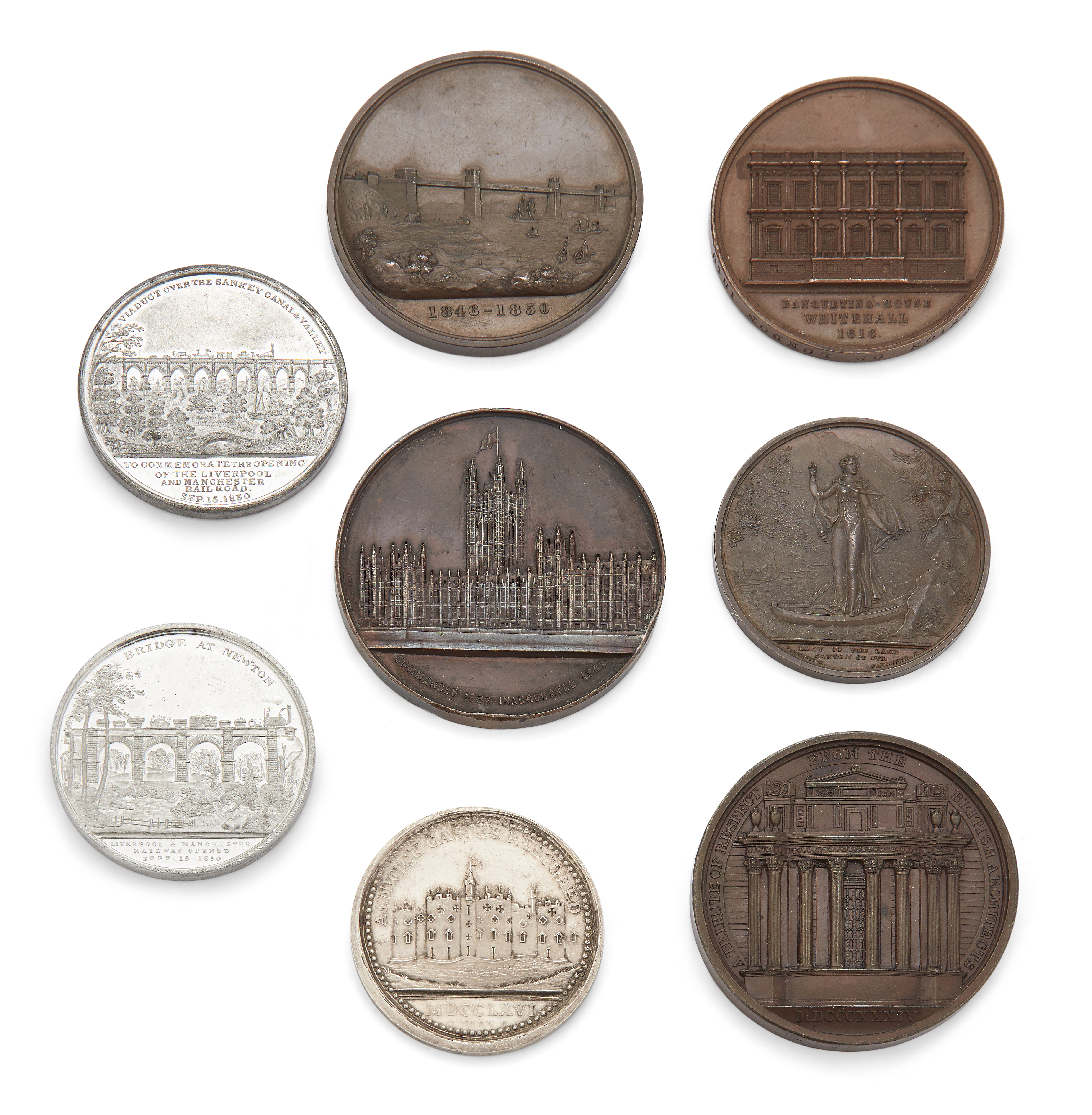 A collection of bronze commemorative medallions, comprising: Robert Stephenson, by L. C. Wyon, 18... - Image 2 of 2