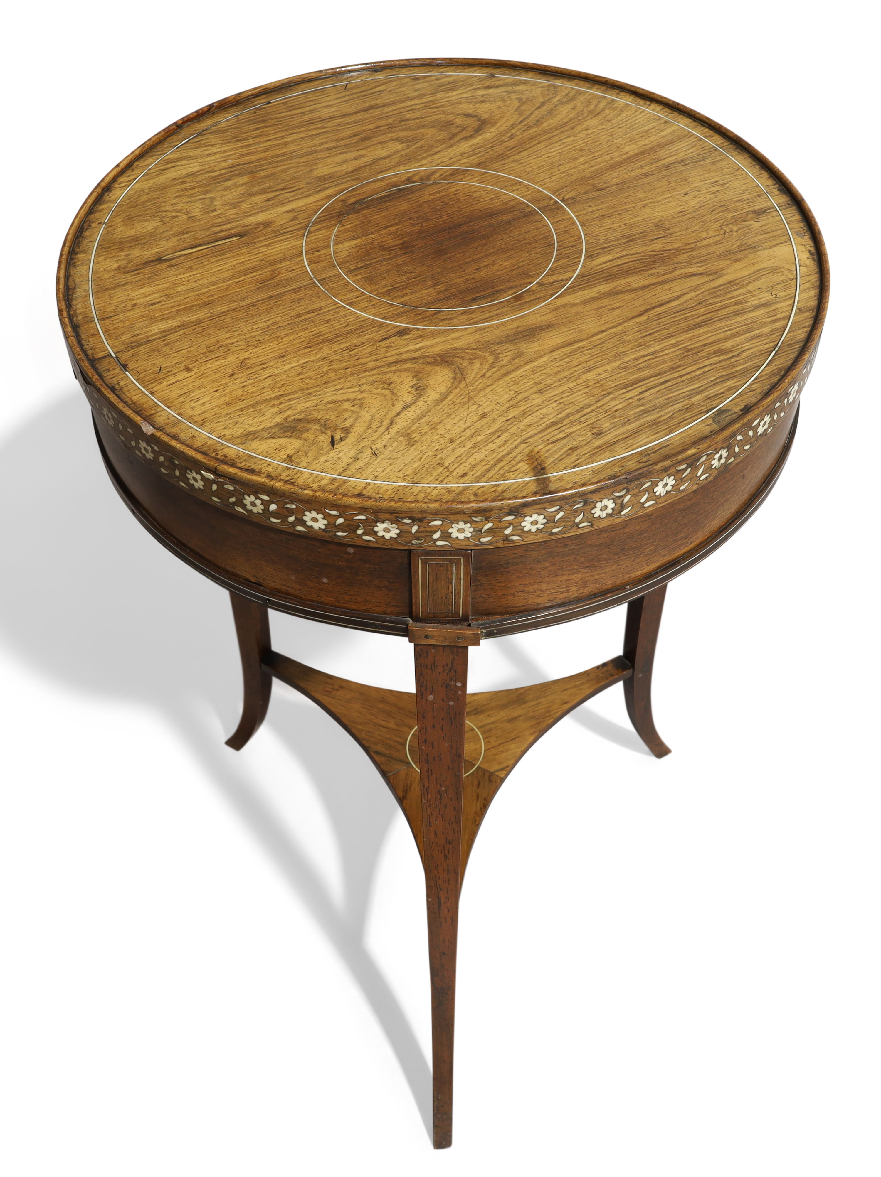 A Regency rosewood jardinière stand, c.1820, ivory inlaid, the circular top raised on square tape... - Image 3 of 4