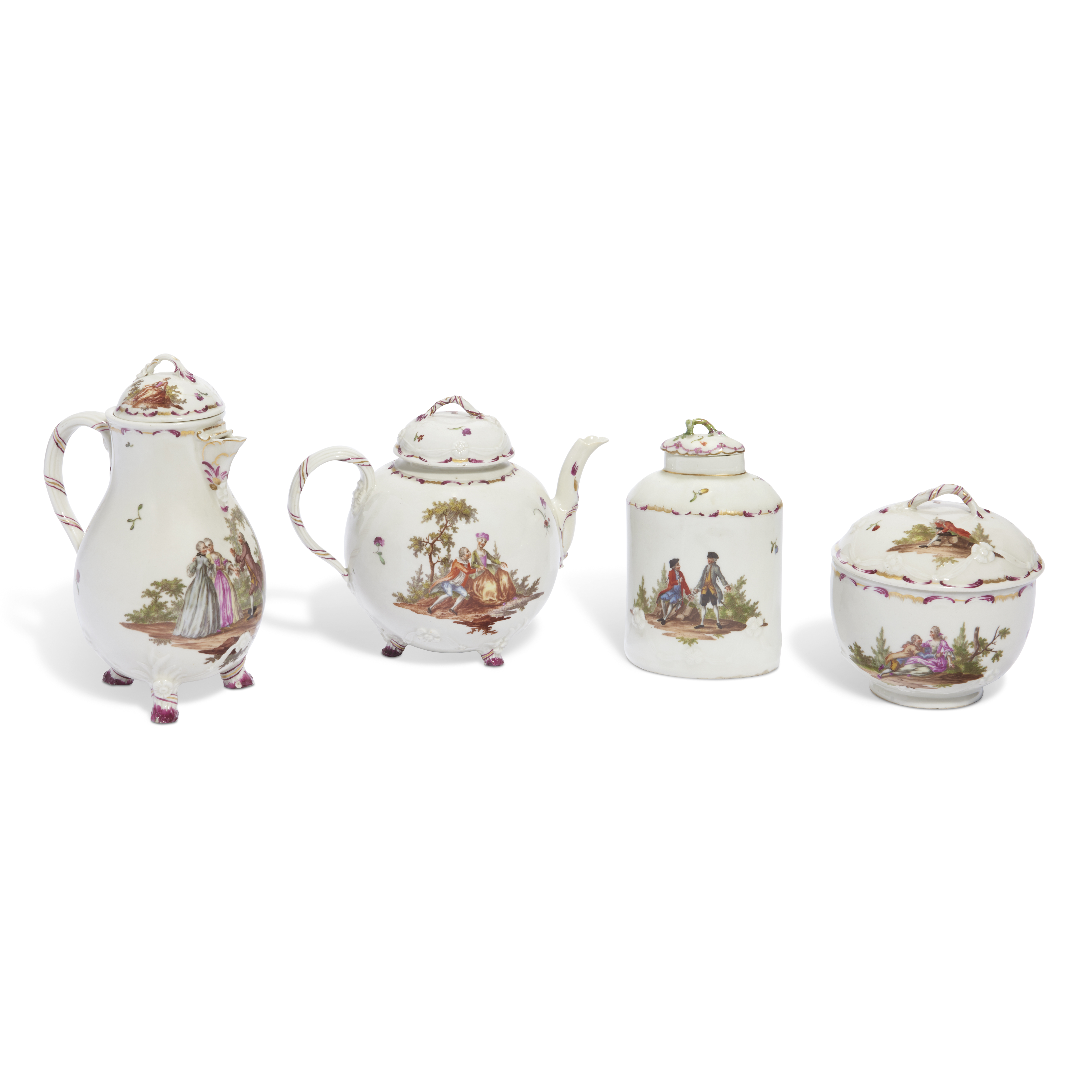 AMENDMENT: Please note the tea caddy is lacking a cover A Ludwigsburg porcelain part tea and cof... - Image 2 of 9