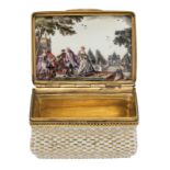 A Meissen porcelain gilt-metal mounted rectangular snuff-box and cover, c.1740, the mount later, ...