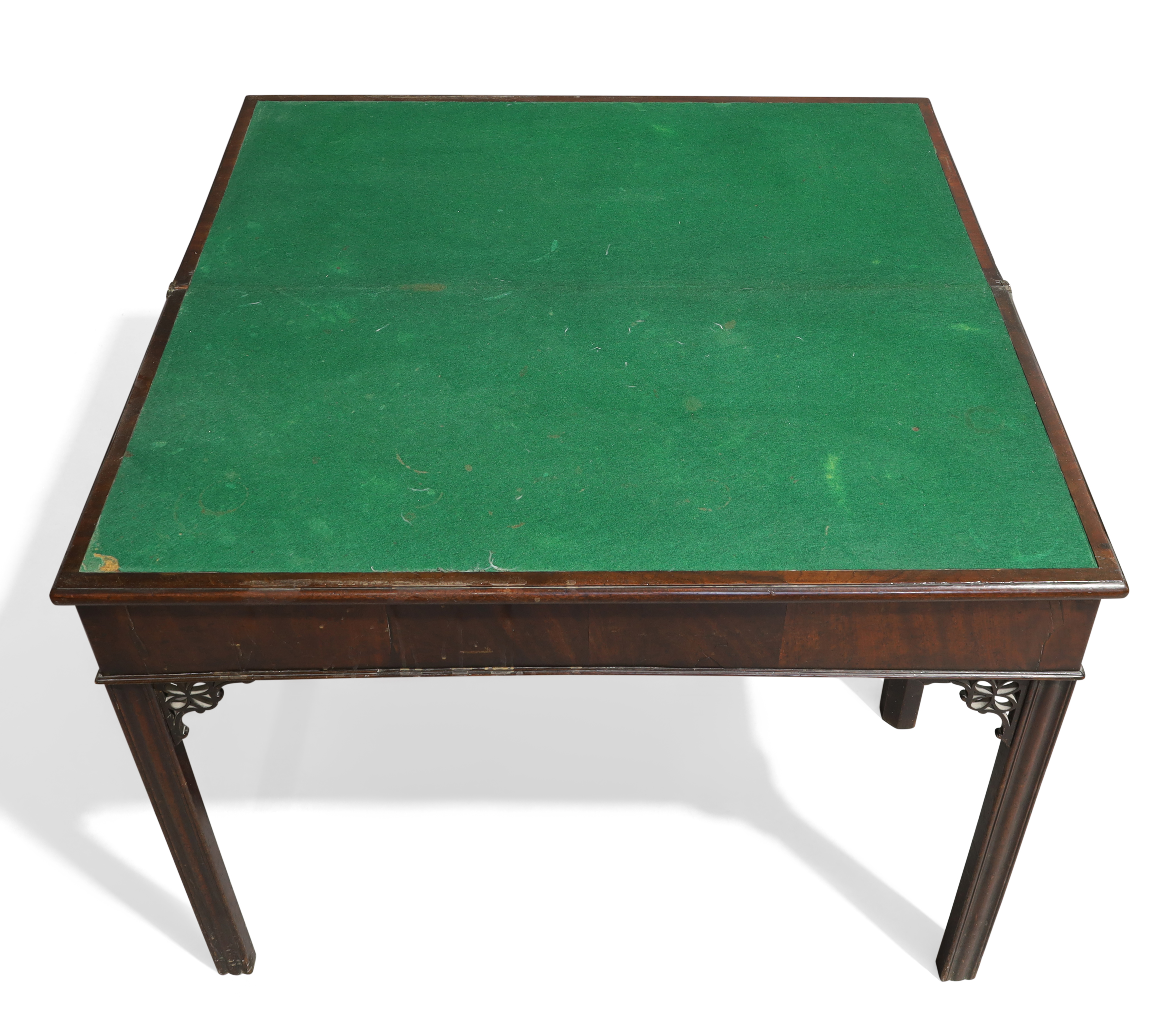 A George III mahogany card table, c.1770, the rectangular hinged top enclosing green felt baize, ... - Image 3 of 4