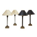 A pair of brass Corinthian column table lamps, late 20th century, each with reeded shaft, stepped...