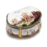 A German porcelain gilt-metal mounted snuff box and cover, possibly Meissen, probably 19th centur...