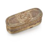 An 18th century French silver gilt snuff box, stamped to the inside of lid and oval body with a c...