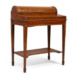 An Edwardian Sheraton revival satinwood crossbanded mahogany cylinder desk