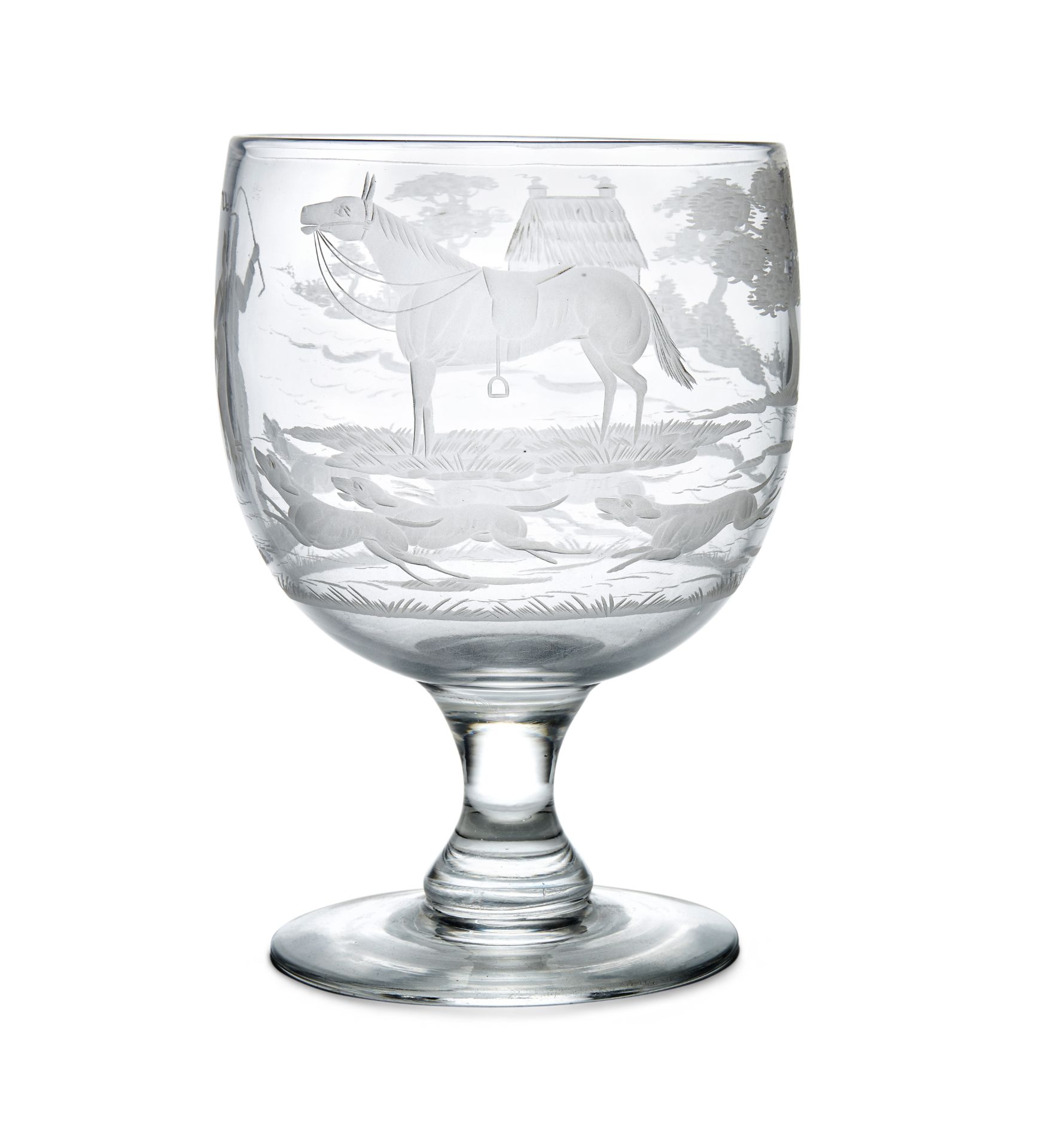 A George III style etched glass hunting chalice, second half 20th century, the bowl etched with a... - Bild 2 aus 2
