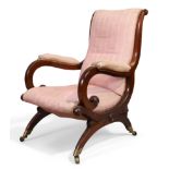 A Regency mahogany scroll armchair