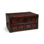 A Flemish walnut, tortoiseshell and line inlay table top cabinet, constructed from late 17th cent...