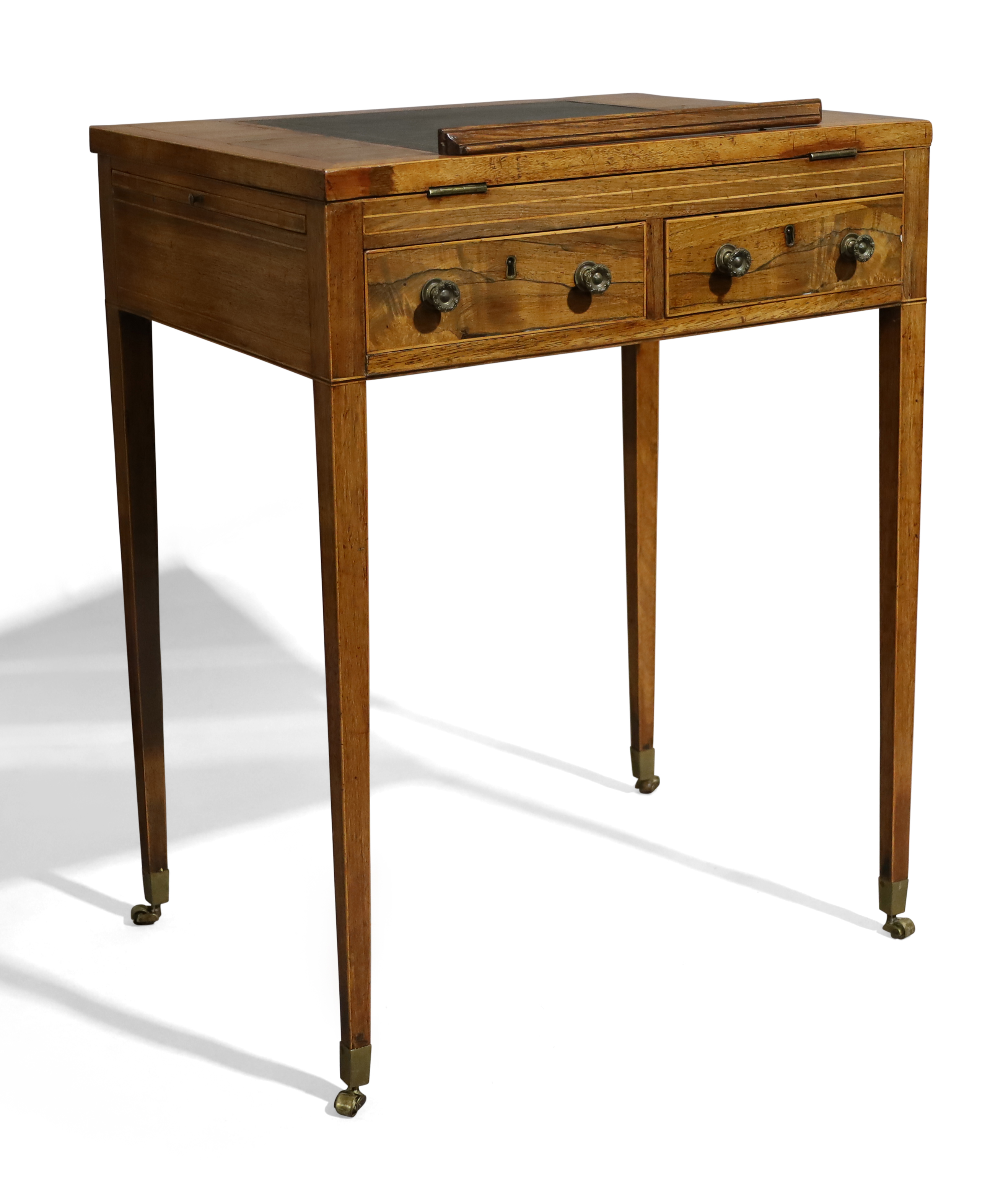 A George III rosewood games and reading table, c.1780, satinwood crossbanded, the ratcheted top, ...