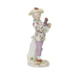 A Meissen porcelain figure, c.1755, blue crossed swords mark to back of base, incised 21. mark, m...