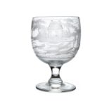 A George III style etched glass hunting chalice, second half 20th century, the bowl etched with a...