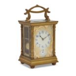 A French gilt-brass carriage clock, late 19th / early 20th century, the gilt-brass case with swin...